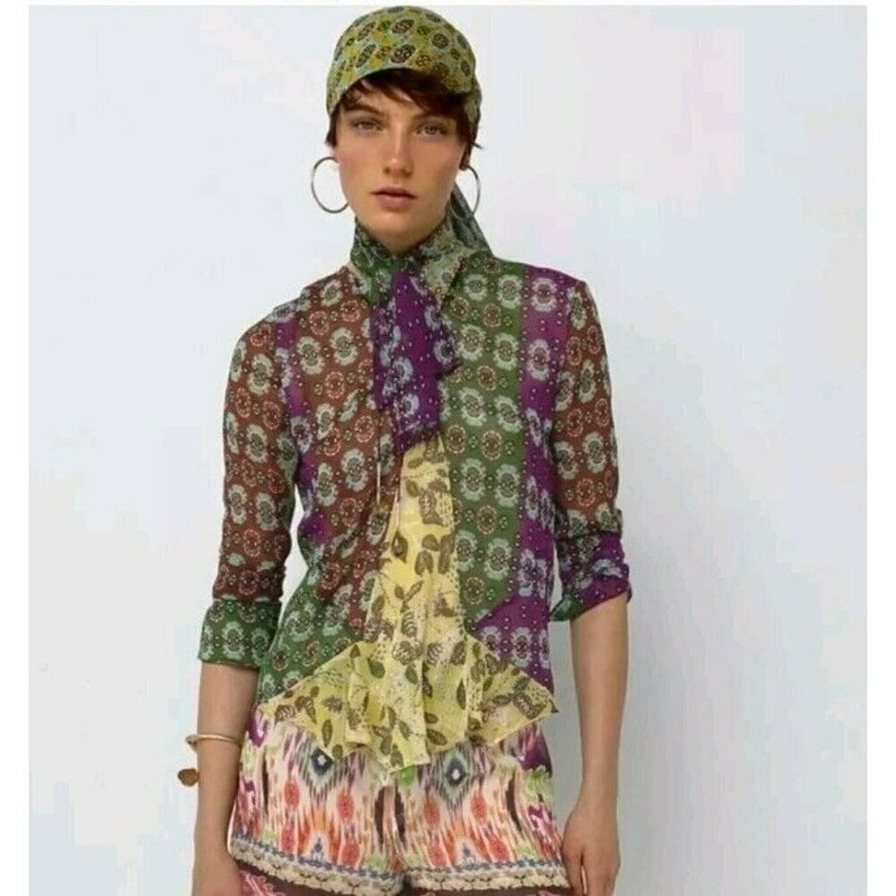 Zara Women's printed multi Color Shirt Size S 7718 009 Long Sleeve MSPR 70